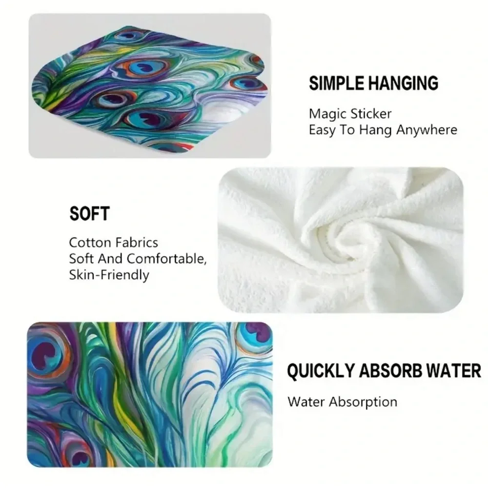 Peacock Feather Hand Bath or Kitchen Towels, Set of 2